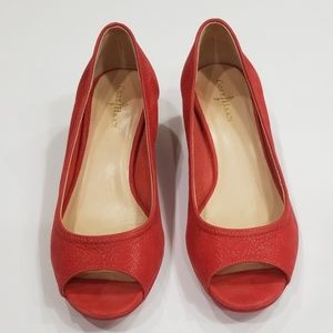 Cole Haan Coral Pink Peep Toe Wedges